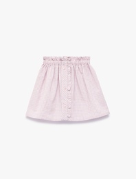 A Kesim Beli Lastikli Düğmeli Desenli Pamuklu Etek