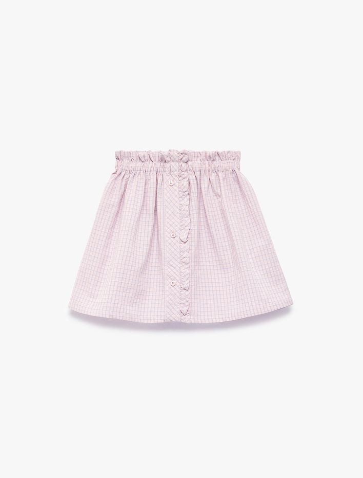 Kız Bebek A Kesim Beli Lastikli Düğmeli Desenli Pamuklu Etek