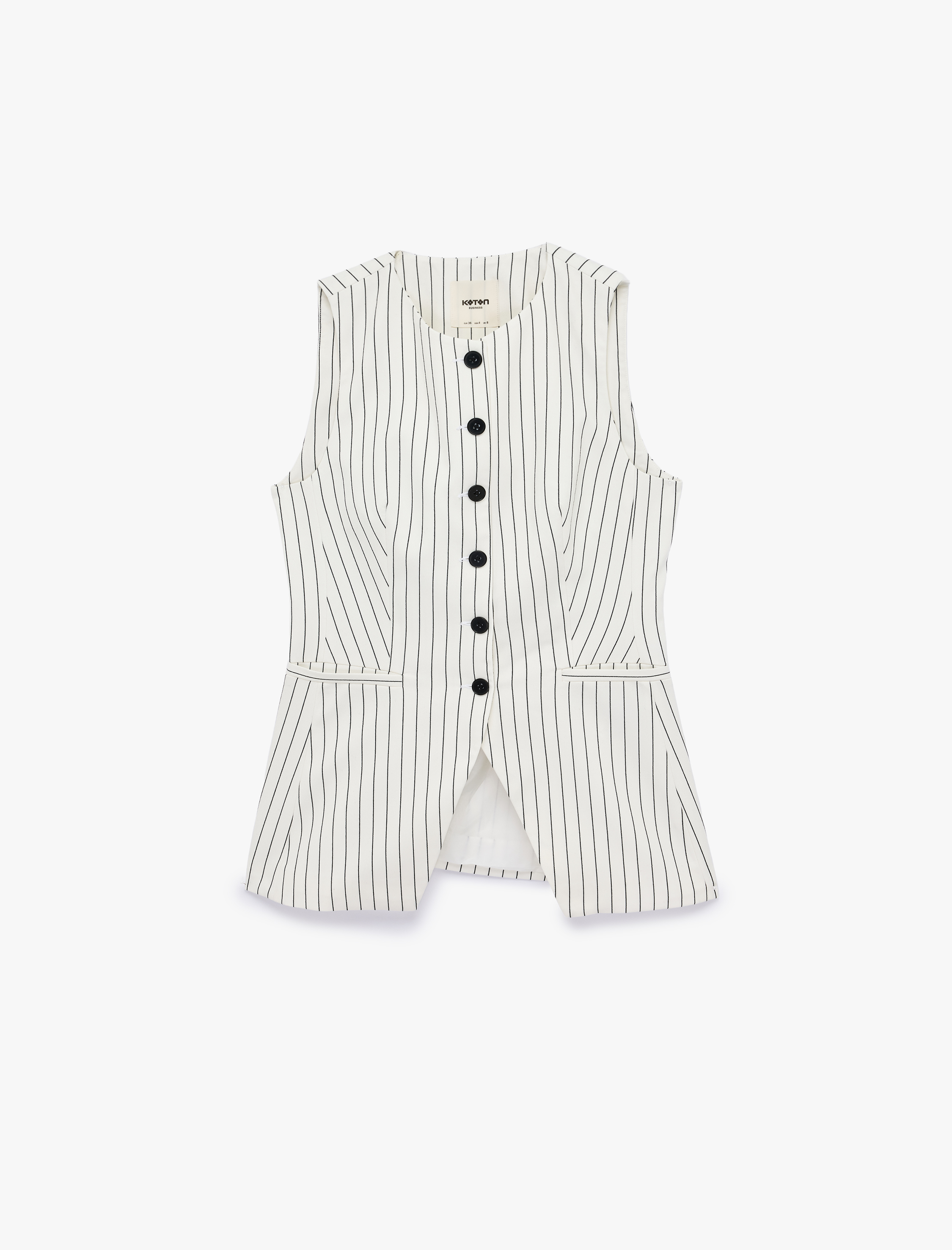   Cepli Bisiklet Yaka Düğmeli Viskon Karışımlı Çizgili Kolsuz Yelek