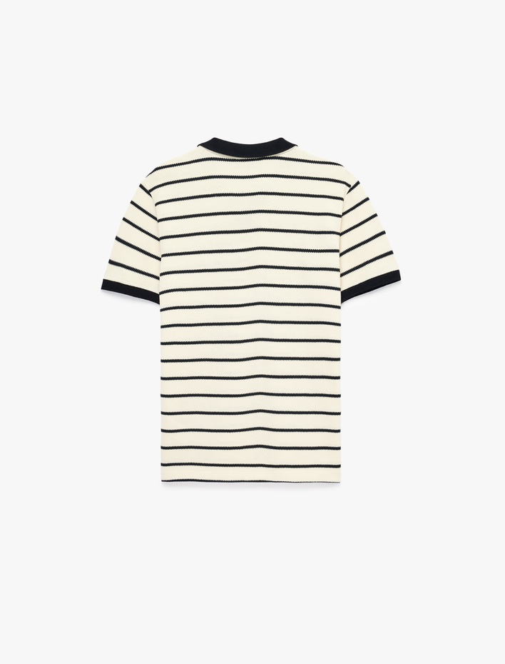  Pamuklu Regular Fit Kısa Kollu Çizgili Polo Yaka Tişört