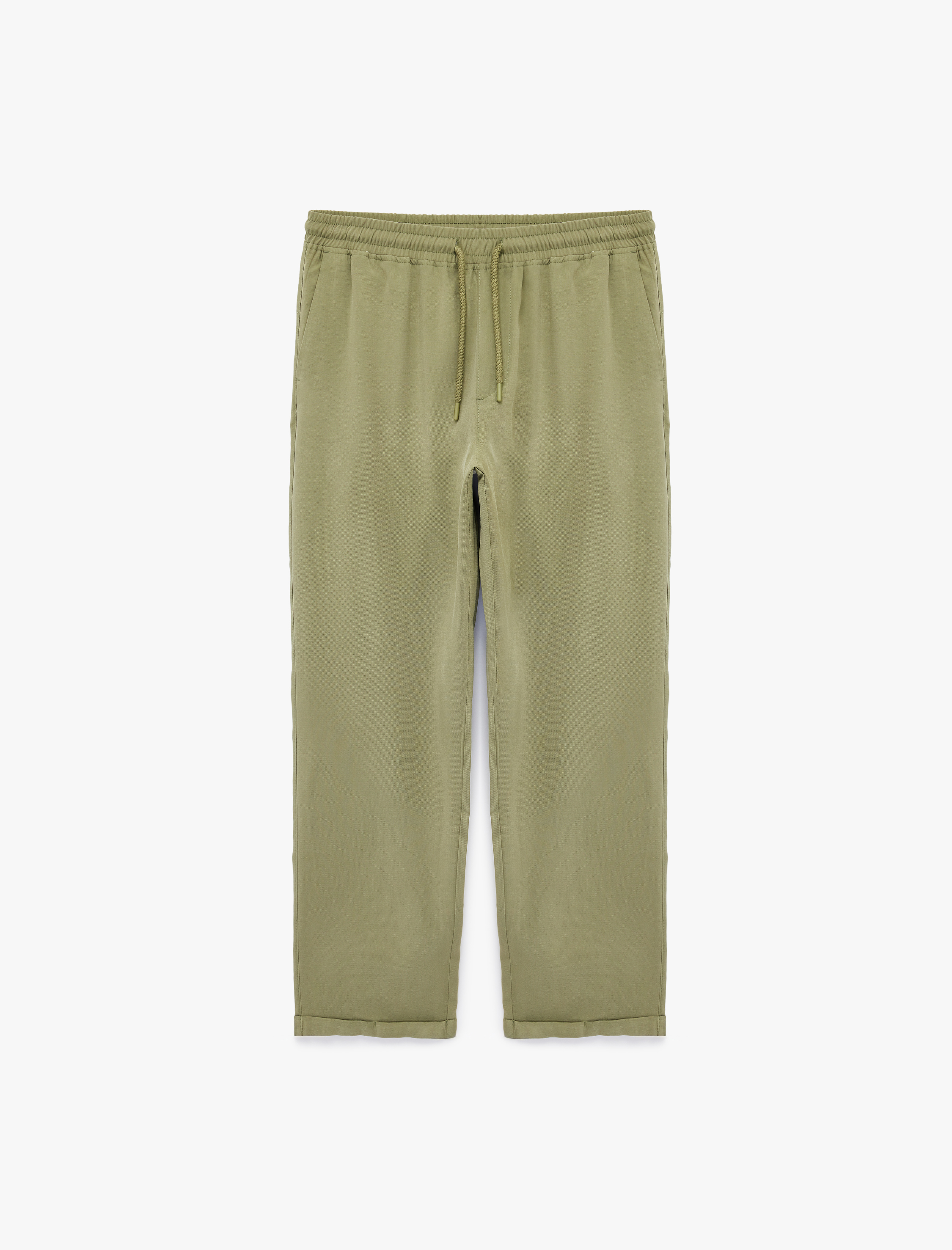   Viskon Cep Detaylı Duble Paça Beli Bağcıklı Pantolon