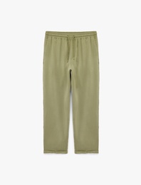 Viskon Cep Detaylı Duble Paça Beli Bağcıklı Pantolon