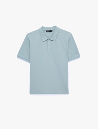 Pamuklu Kısa Kollu Pike Kumaş Düğmeli Polo Yaka Slim Fit Tişört
