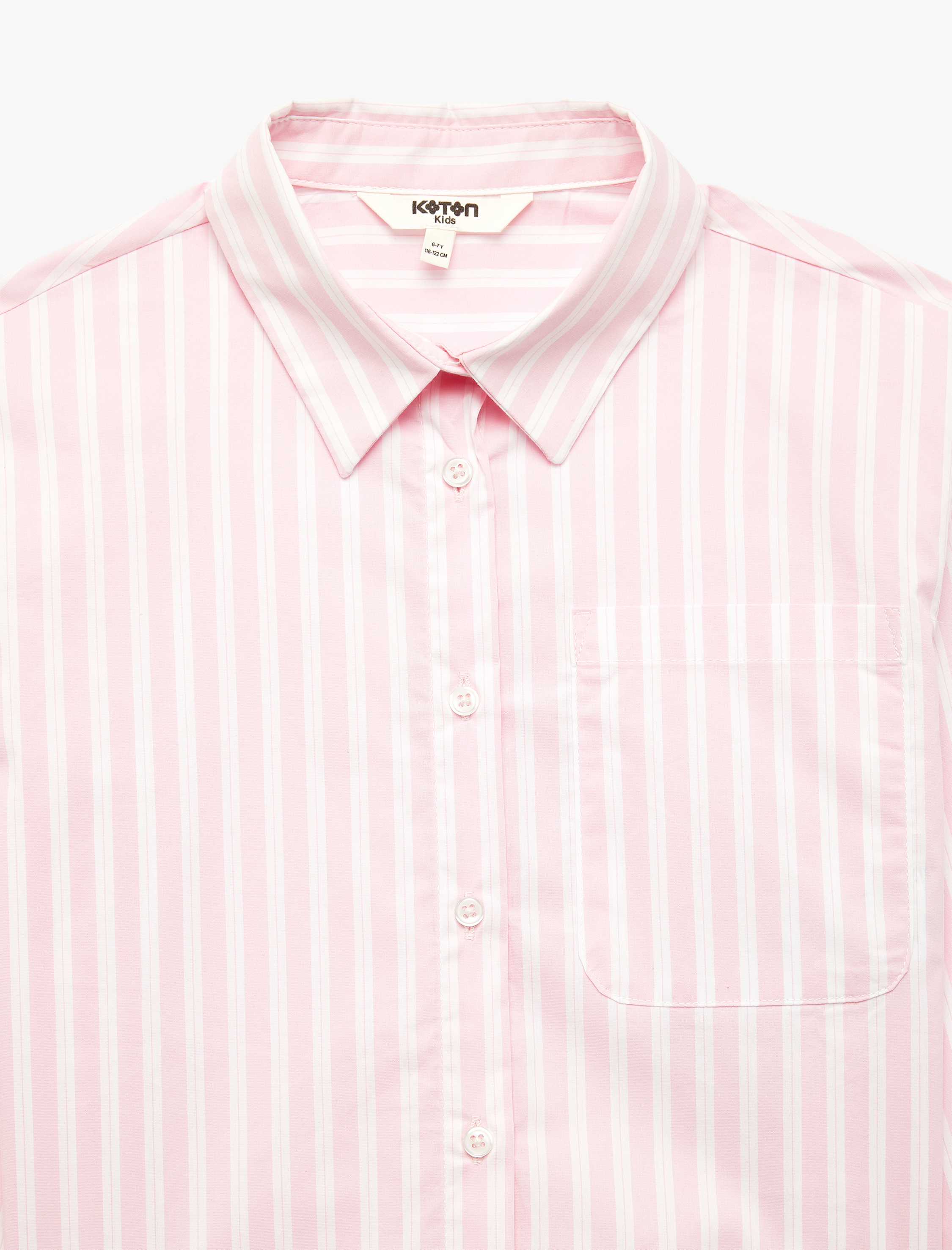  Kız Çocuk Pamuklu Uzun Kollu Klasik Yaka Cep Detaylı Çizgili Gömlek