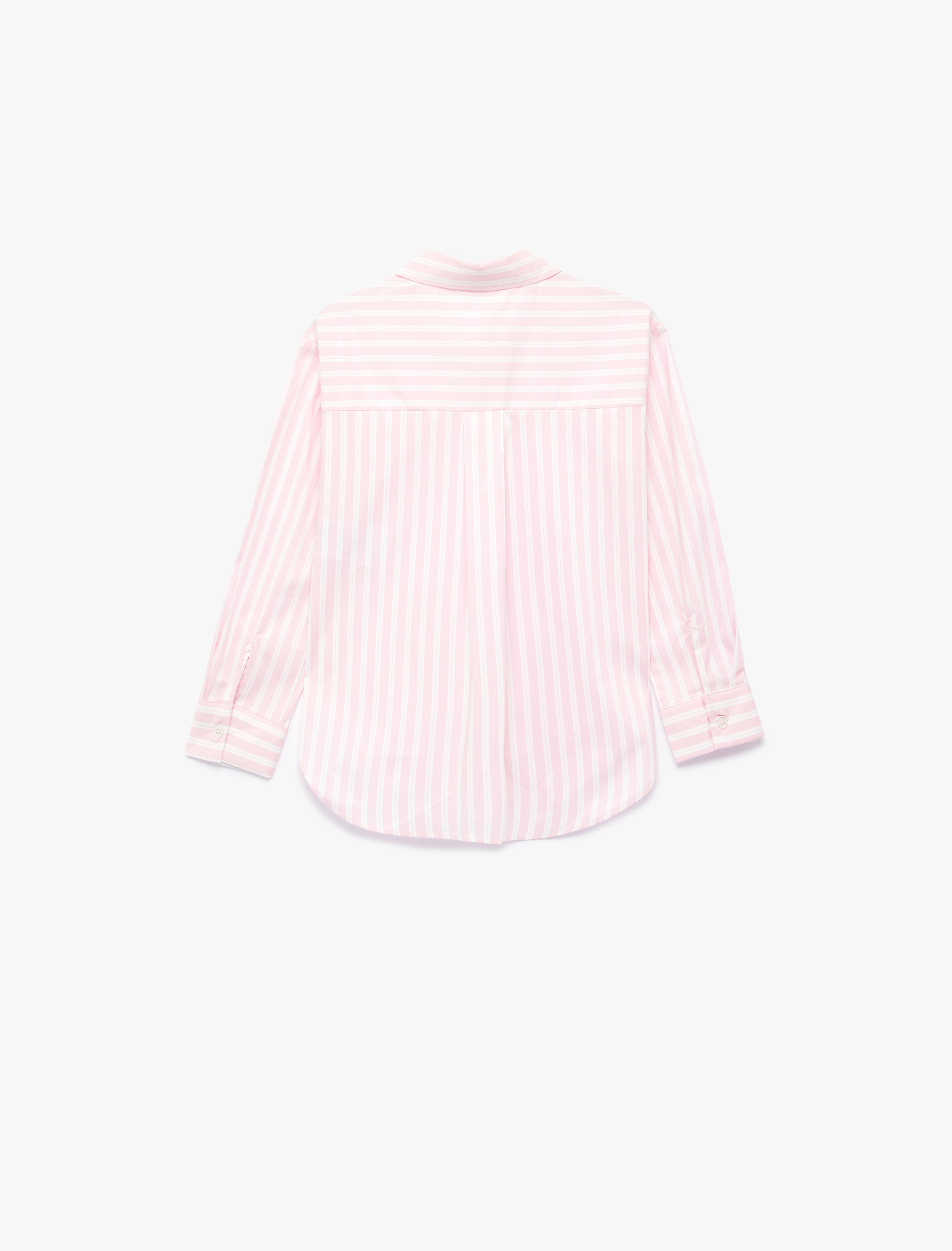  Kız Çocuk Pamuklu Uzun Kollu Klasik Yaka Cep Detaylı Çizgili Gömlek