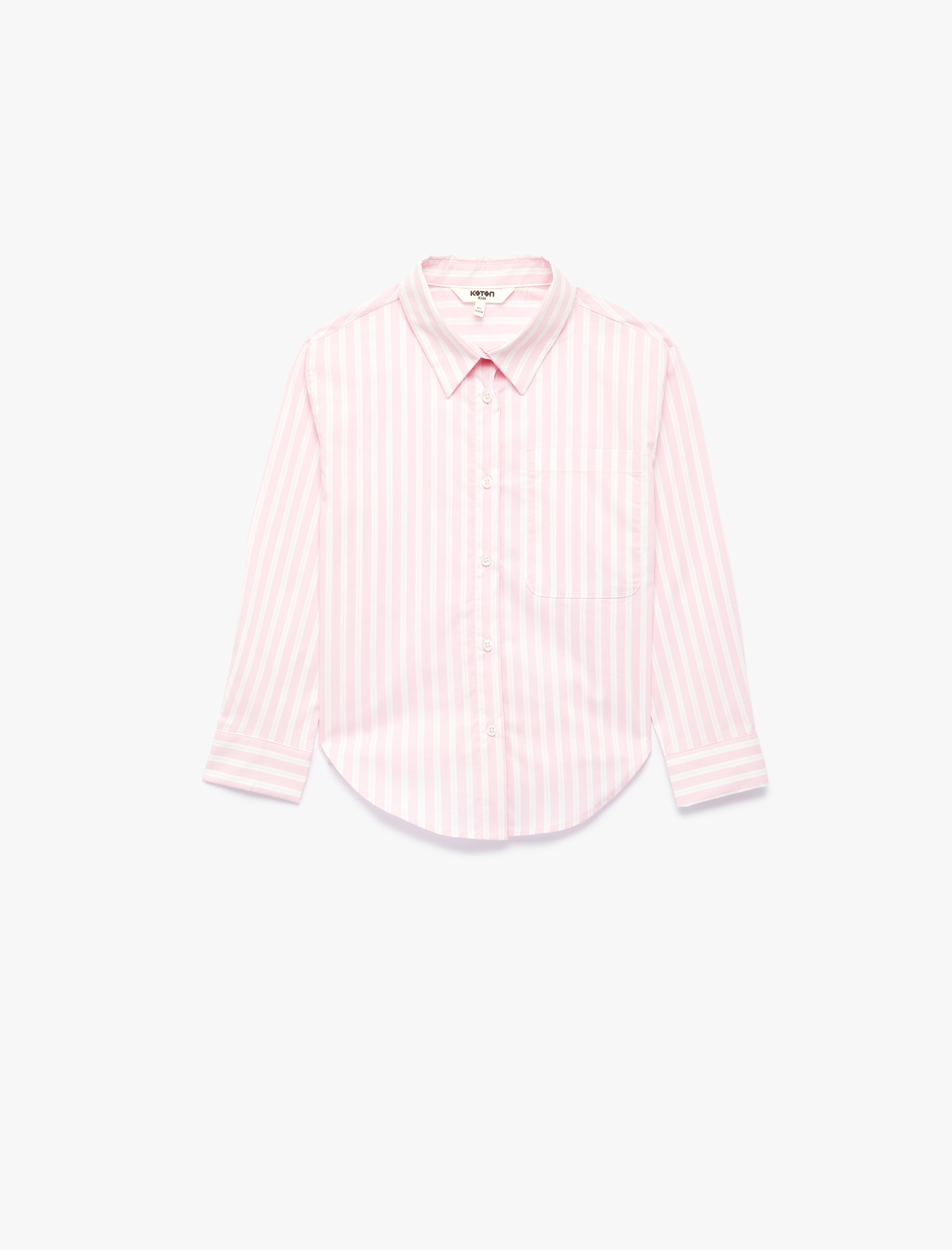  Kız Çocuk Pamuklu Uzun Kollu Klasik Yaka Cep Detaylı Çizgili Gömlek