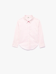 Pamuklu Uzun Kollu Klasik Yaka Cep Detaylı Çizgili Gömlek