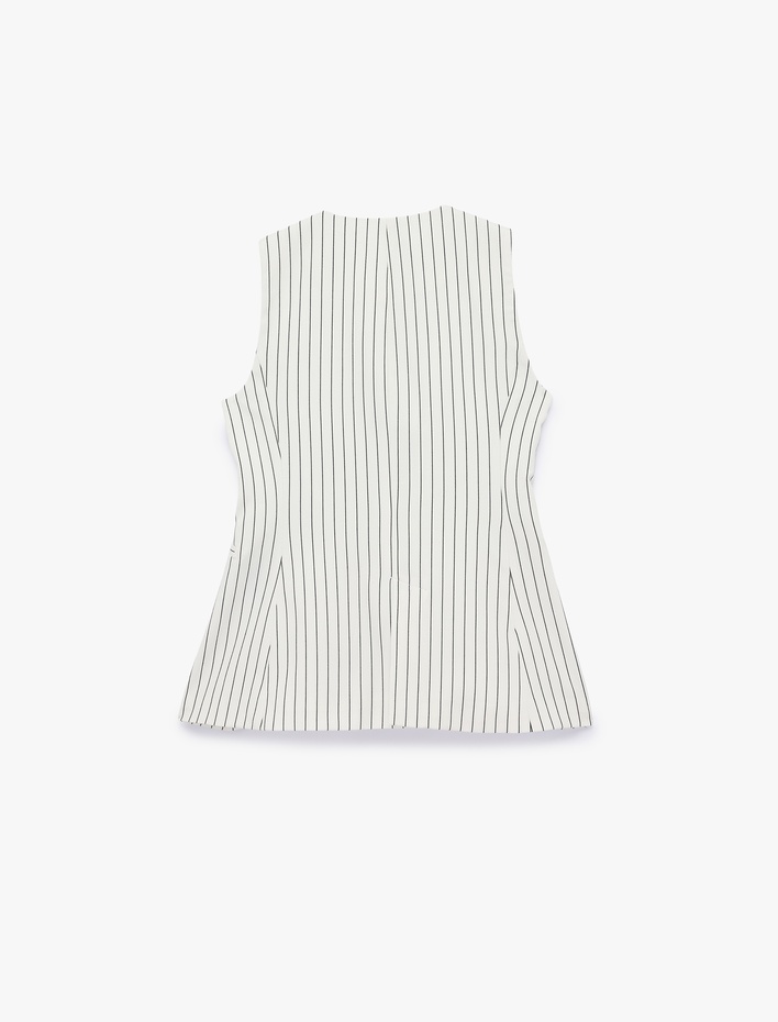  Cepli Bisiklet Yaka Düğmeli Viskon Karışımlı Çizgili Kolsuz Yelek