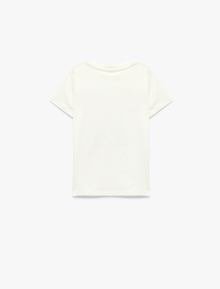 Kız Çocuk Baskılı Kısa Kollu Bisiklet Yaka Pamuklu Tişört