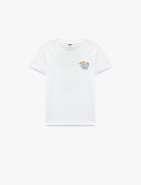 Kısa Kollu Bisiklet Yaka Pamuklu Arkası Baskılı Tişört