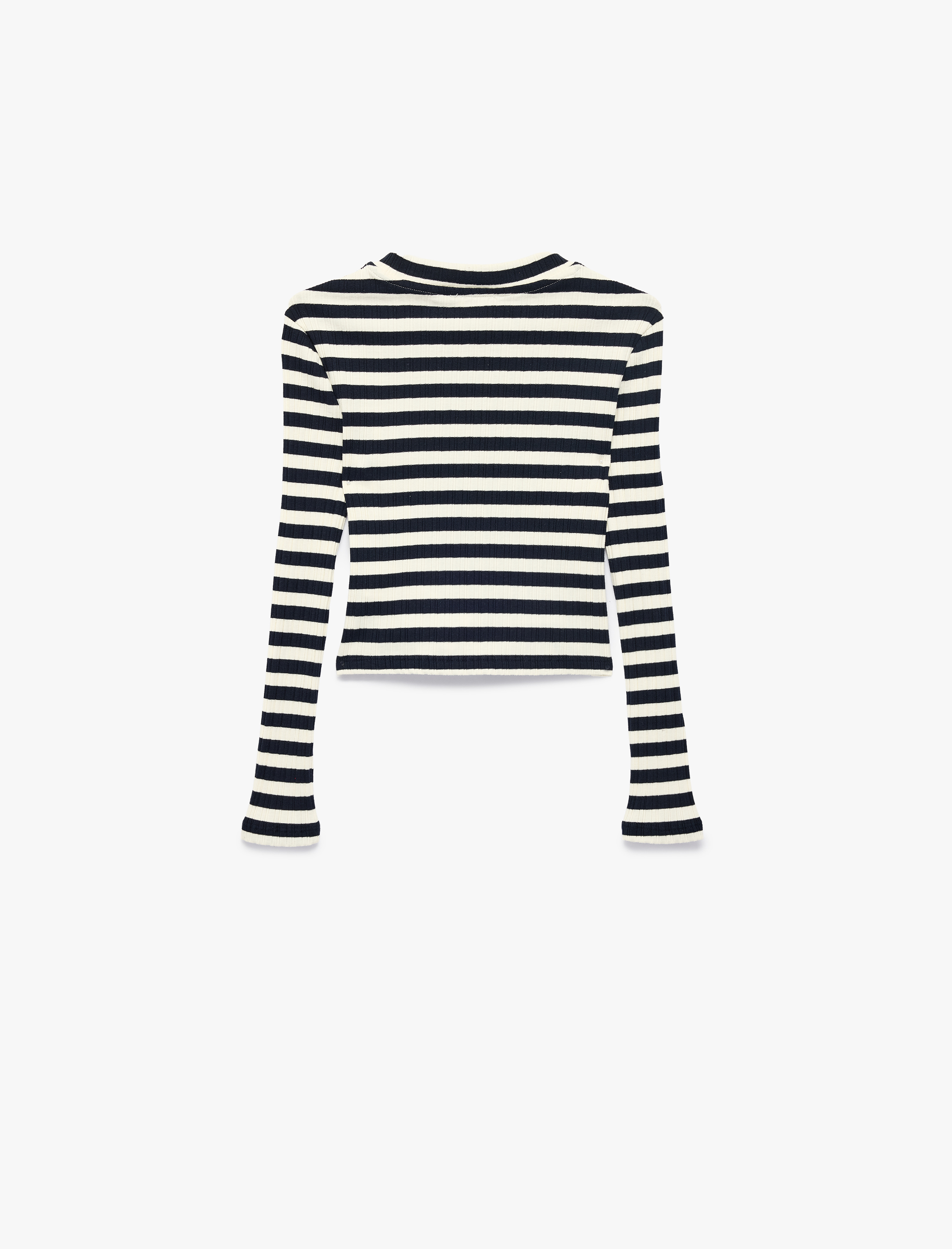  Kız Çocuk Pamuklu Uzun Kollu Bisiklet Yaka Slim Fit Çizgili Tişört