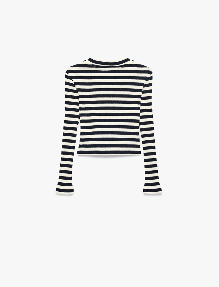 Kız Çocuk Pamuklu Uzun Kollu Bisiklet Yaka Slim Fit Çizgili Tişört