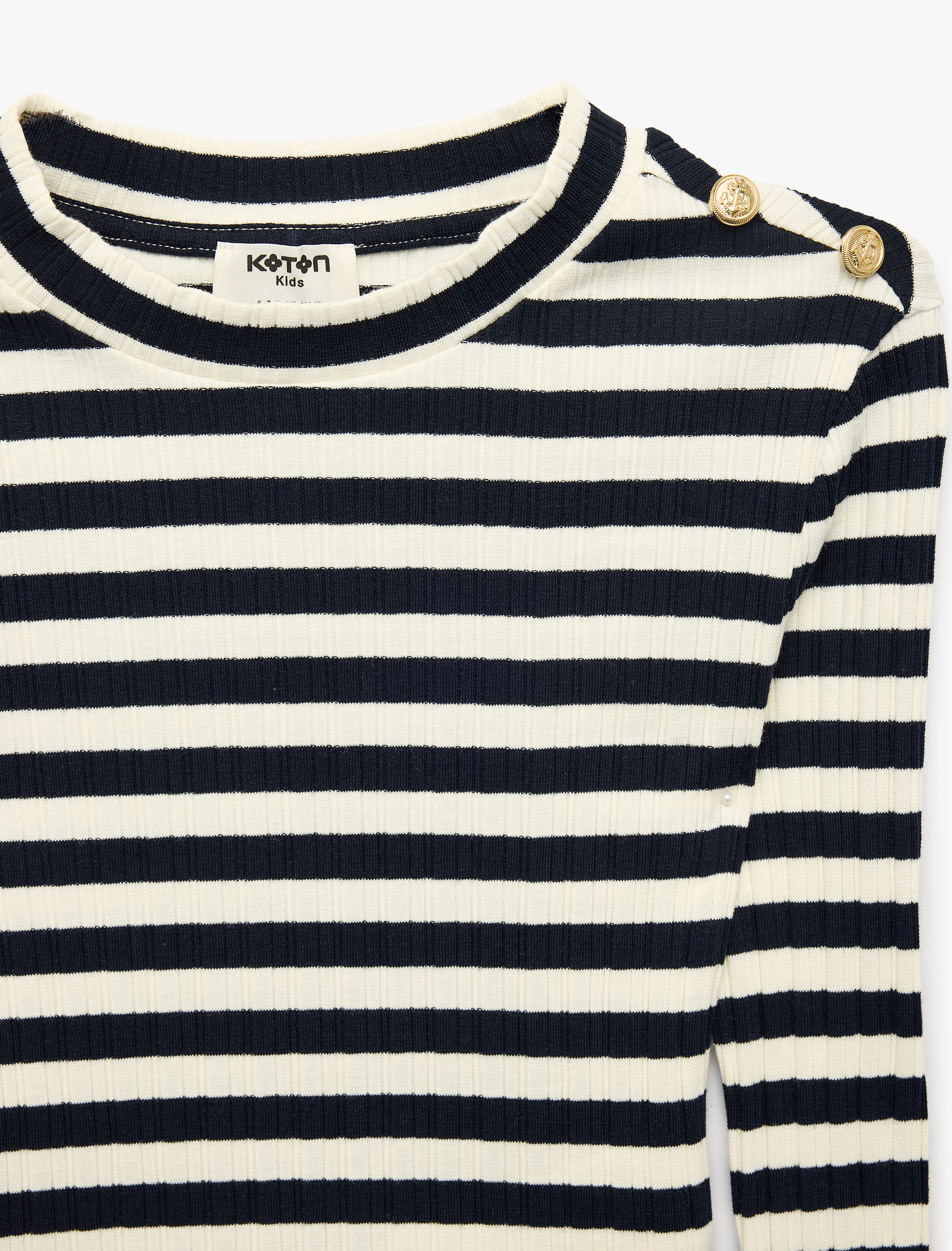  Kız Çocuk Pamuklu Uzun Kollu Bisiklet Yaka Slim Fit Çizgili Tişört