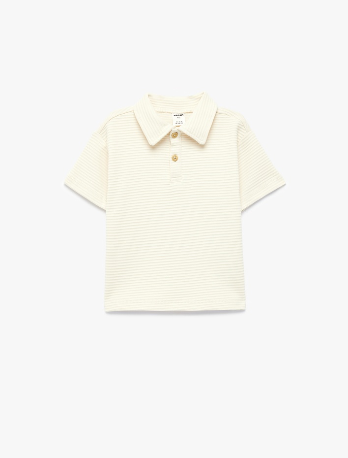 Erkek Bebek Pamuklu Dokulu Düğmeli Kısa Kollu Polo Yaka Tişört