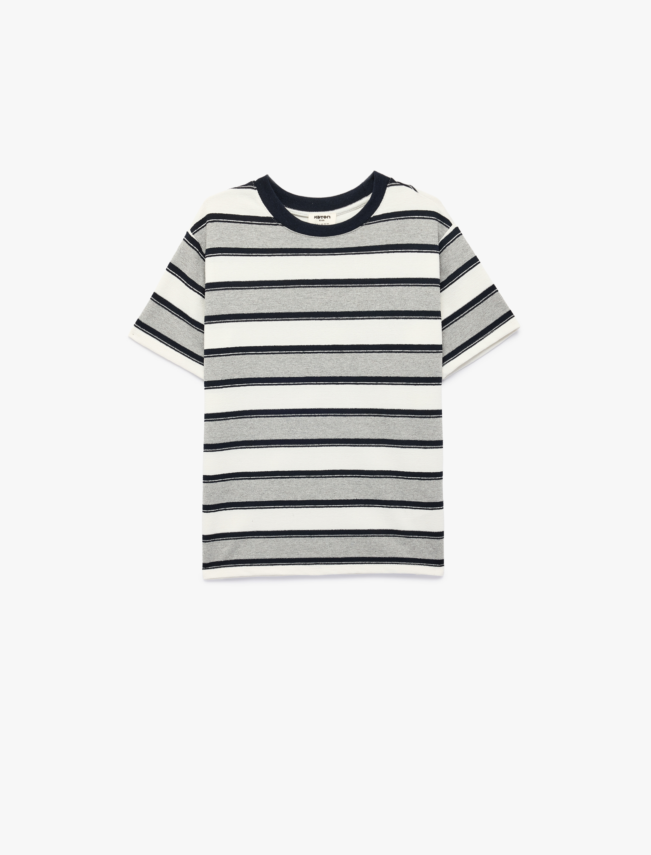  Erkek Çocuk Kısa Kollu Bisiklet Yaka Çizgili Oversize Tişört