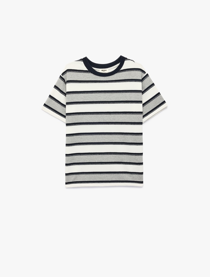 Erkek Çocuk Kısa Kollu Bisiklet Yaka Çizgili Oversize Tişört