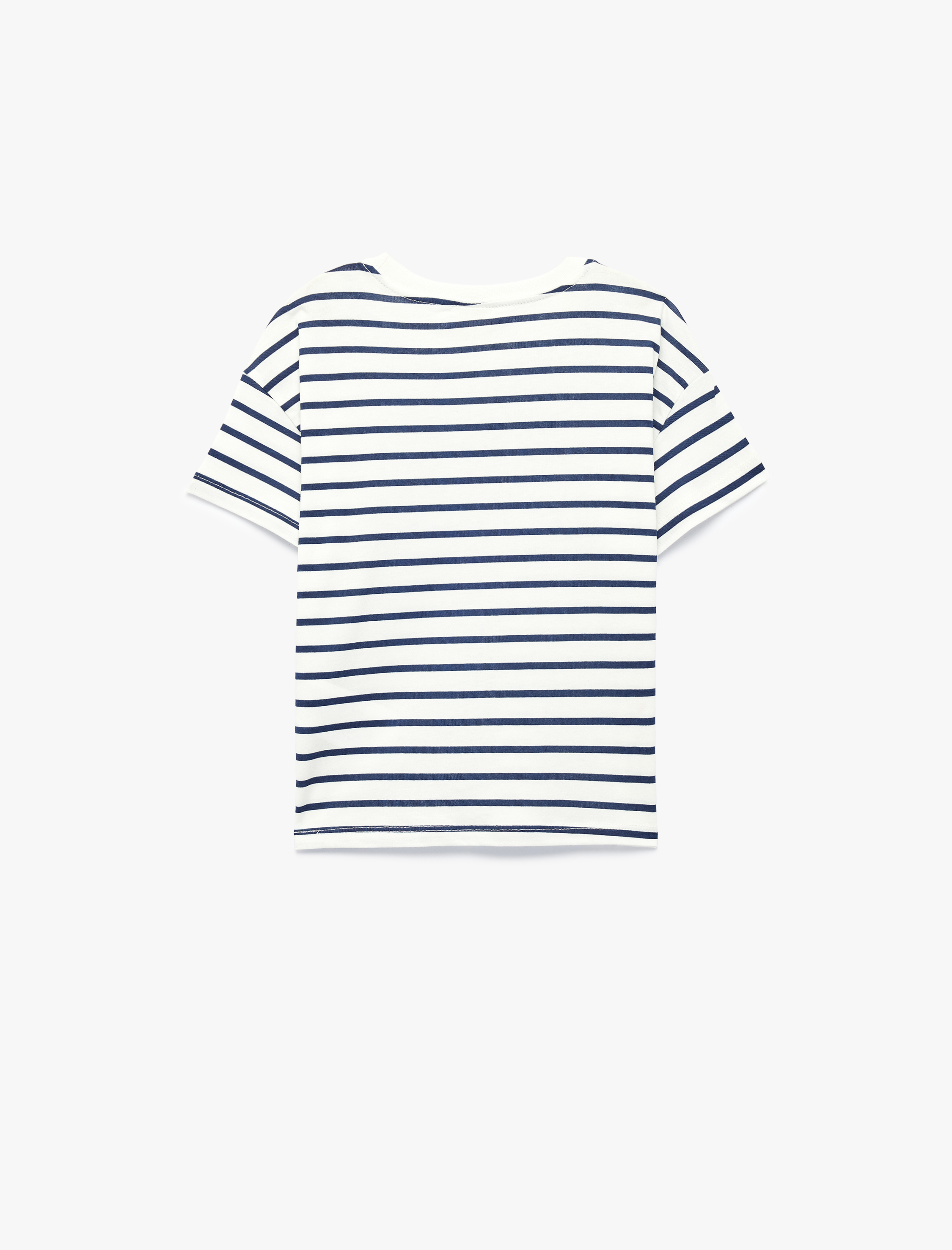  Kız Bebek Pamuklu Kısa Kollu Bisiklet Yaka Baskılı Çizgili Tişört