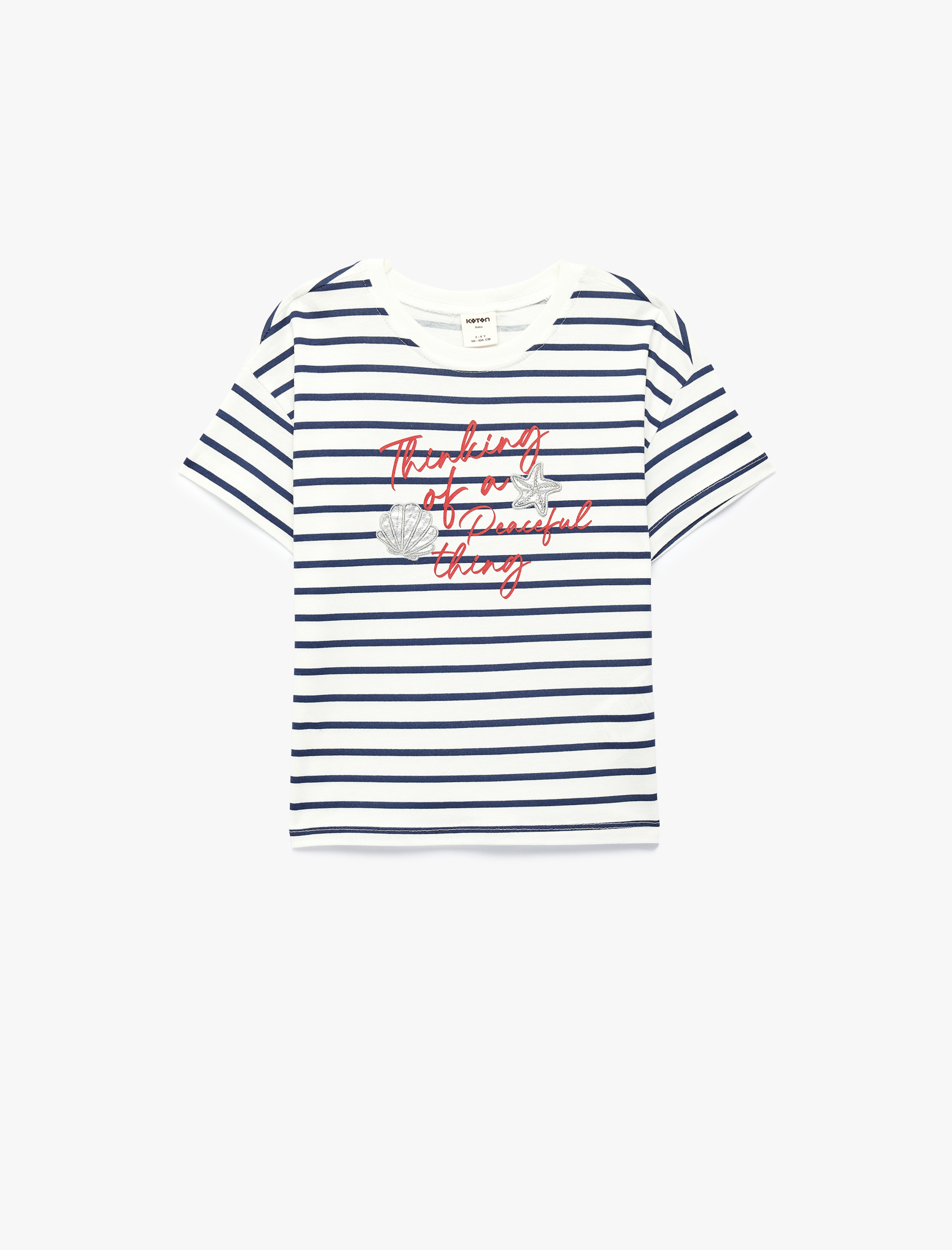  Kız Bebek Pamuklu Kısa Kollu Bisiklet Yaka Baskılı Çizgili Tişört