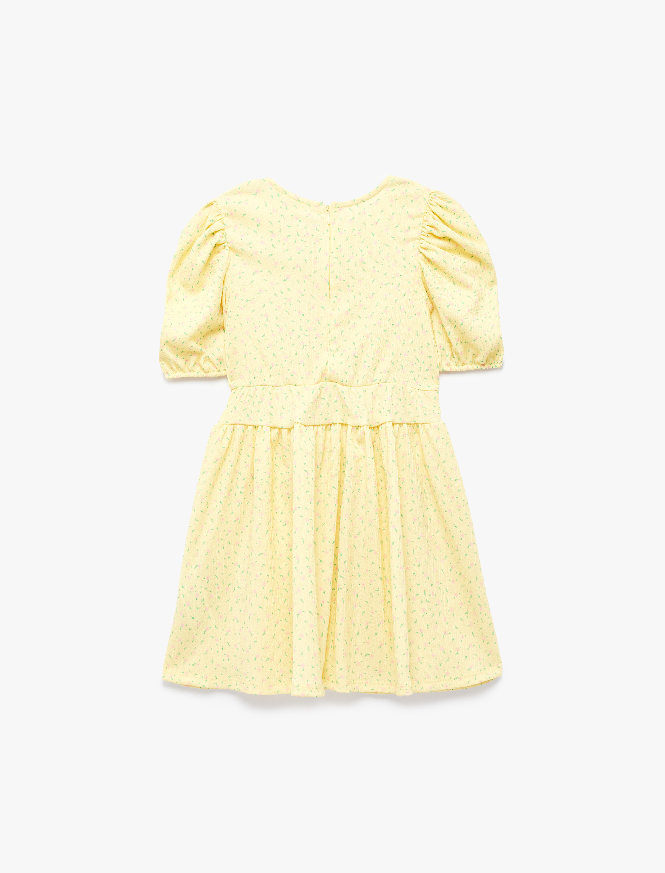  Kız Çocuk Balon Kollu Bisiklet Yaka Fiyonklu Elbise