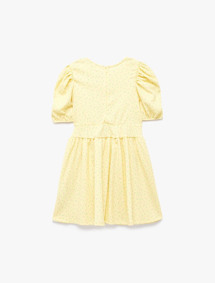 Kız Çocuk Balon Kollu Bisiklet Yaka Fiyonklu Elbise