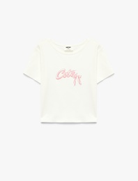 Kısa Kollu Bisiklet Yaka Pamuklu Baskılı Tişört