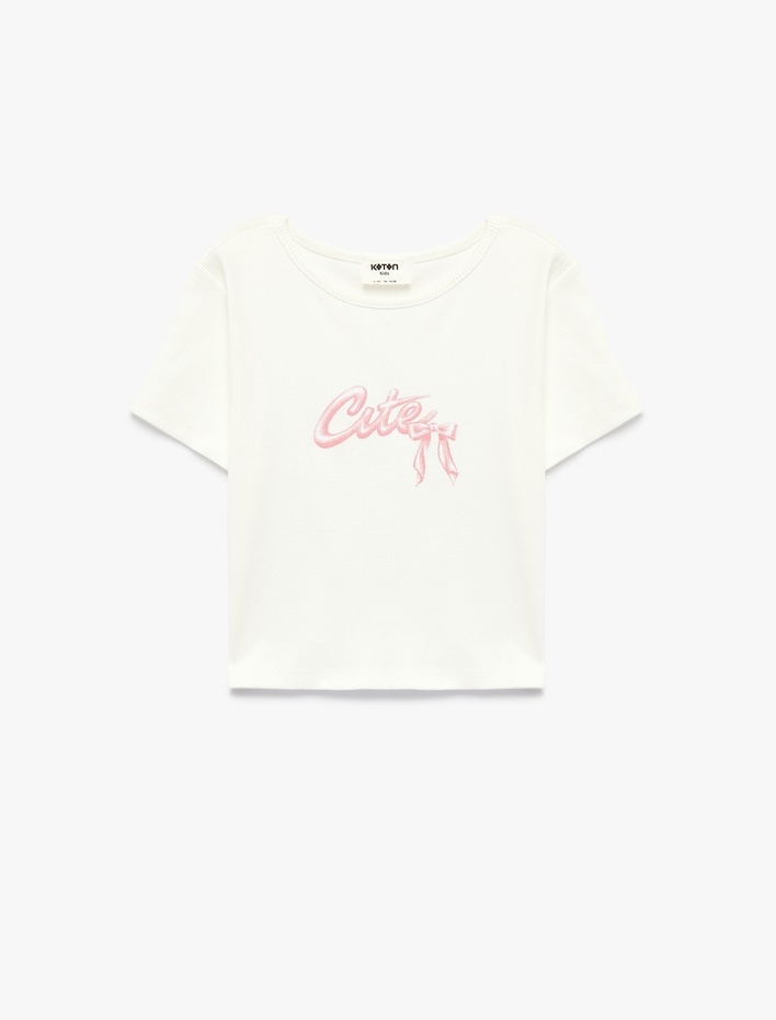 Kız Çocuk Kısa Kollu Bisiklet Yaka Pamuklu Baskılı Tişört