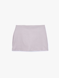 Yüksek Bel Slim Fit Kareli Mini Spor Şort Etek