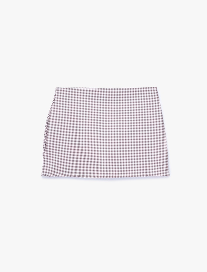  Yüksek Bel Slim Fit Kareli Mini Spor Şort Etek