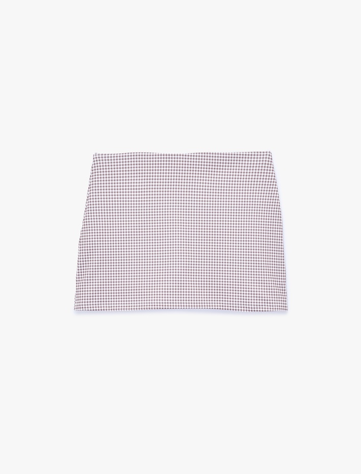  Yüksek Bel Slim Fit Kareli Mini Spor Şort Etek