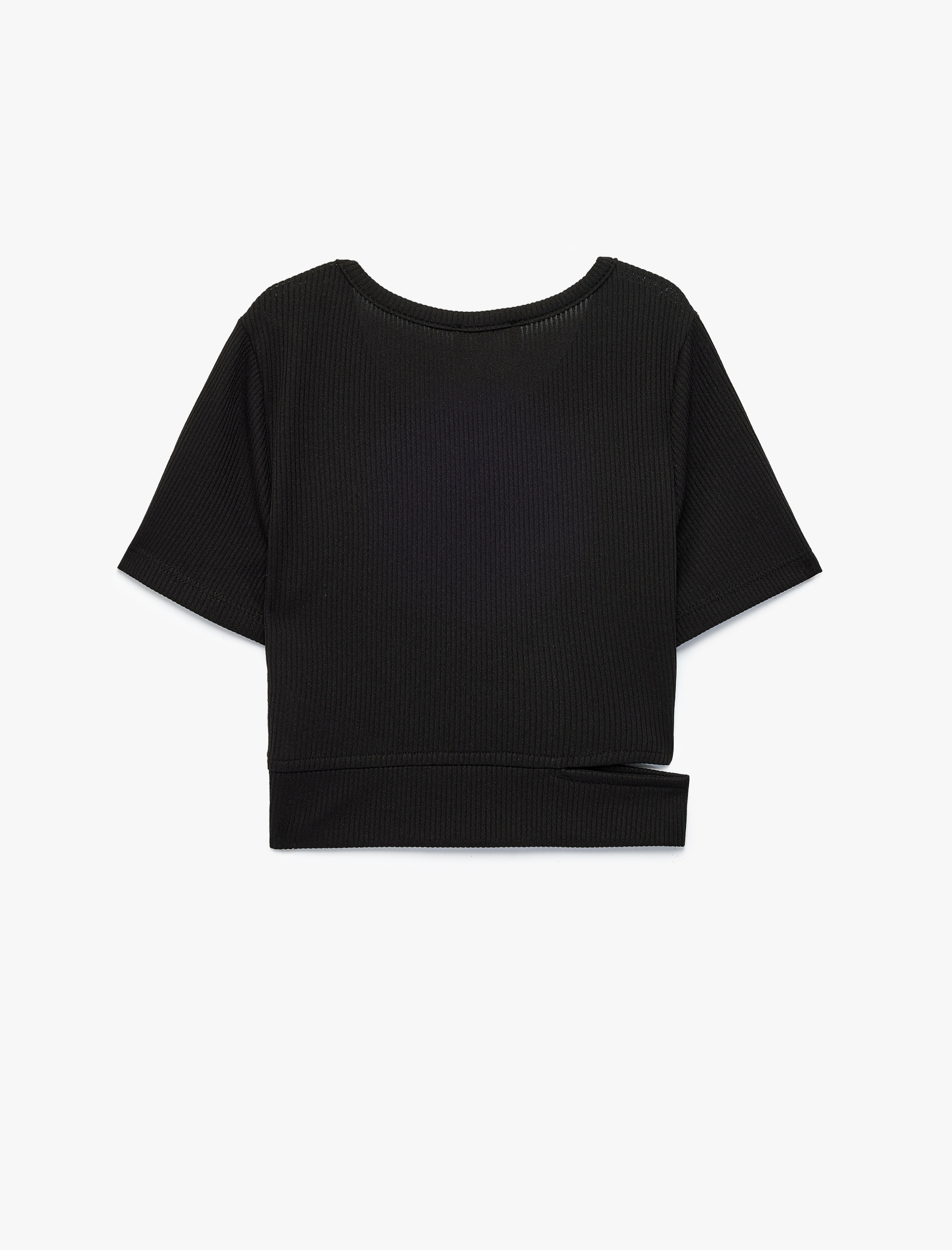  Kız Çocuk Pencere Detaylı Kısa Kollu Bisiklet Yaka Crop Tişört