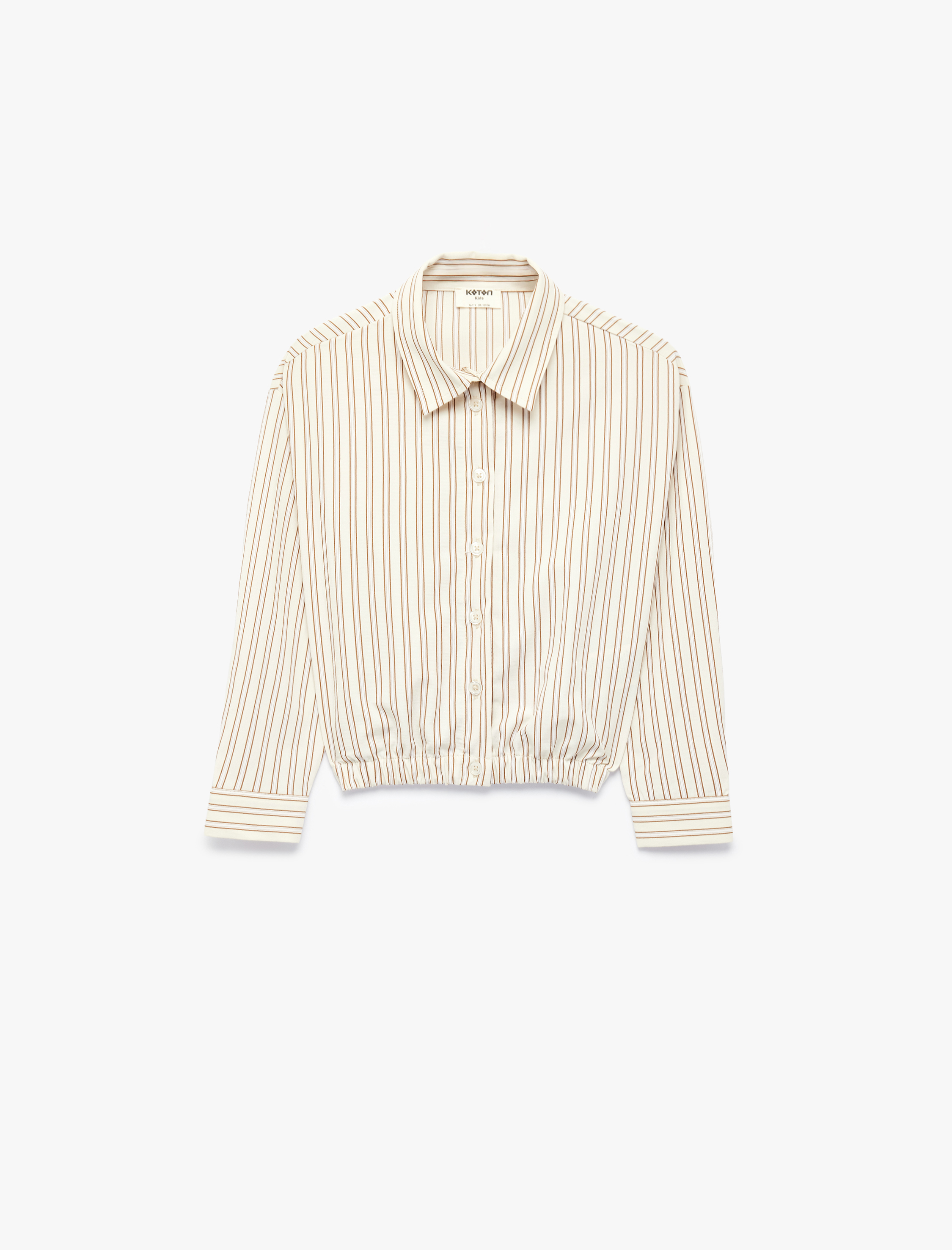  Kız Çocuk Klasik Yaka Beli Lastikli Uzun Kollu Çizgili Gömlek