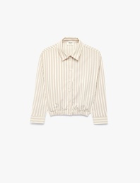 Klasik Yaka Beli Lastikli Uzun Kollu Çizgili Gömlek