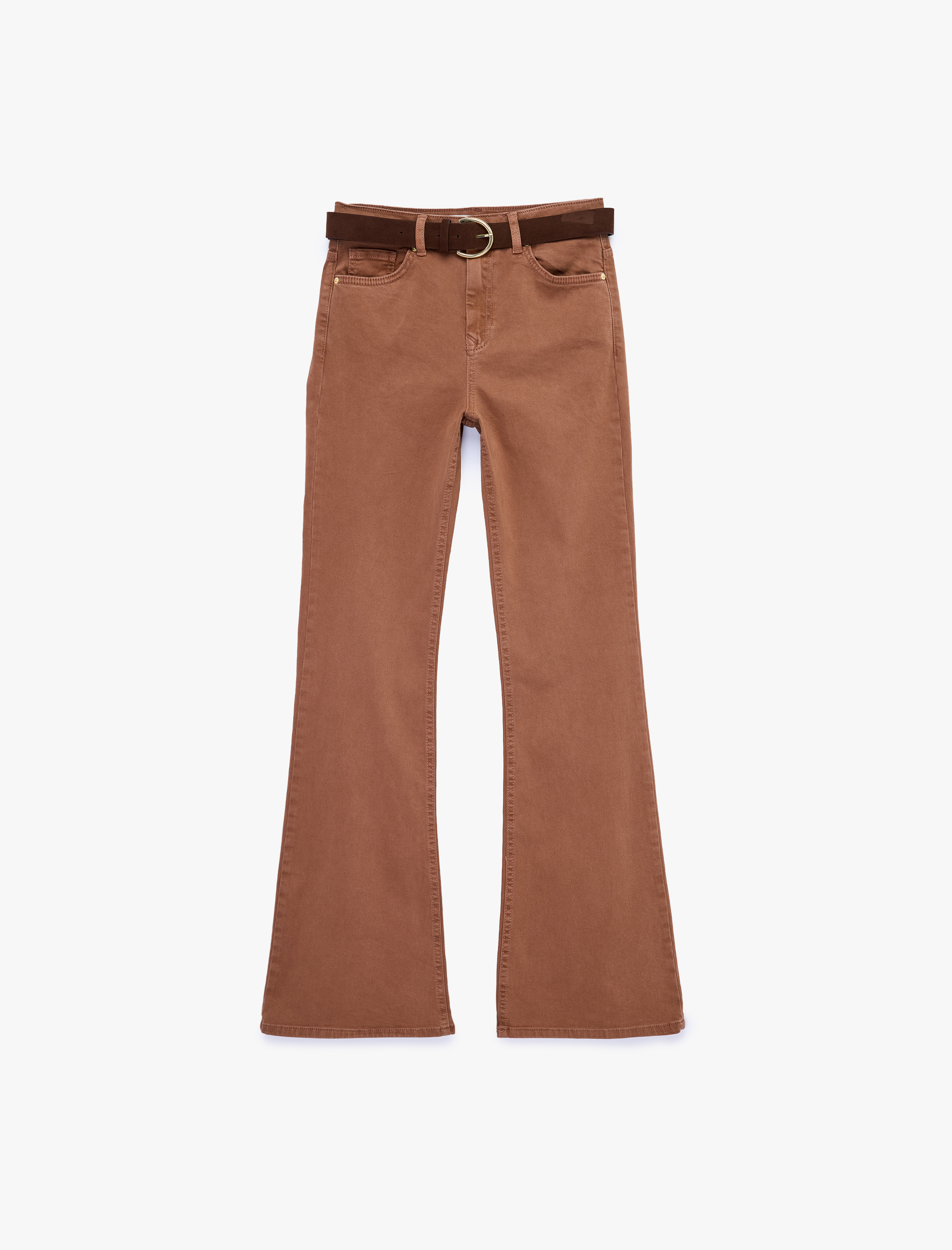   Normal Bel Kemer Detaylı Dar Kalıp Cepli İspanyol Paça Pantolon - Flare Jeans