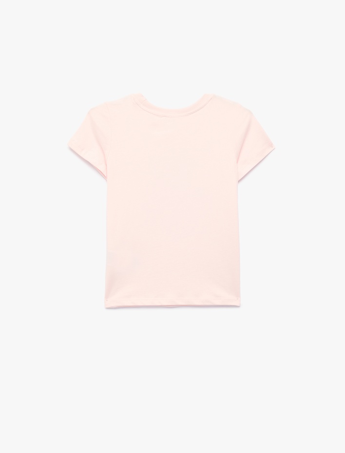 Kız Çocuk Fiyonk Detaylı Baskılı Bisiklet Yaka Kısa Kollu Pamuklu Tişört
