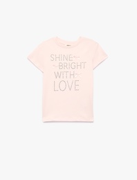 Fiyonk Detaylı Baskılı Bisiklet Yaka Kısa Kollu Pamuklu Tişört