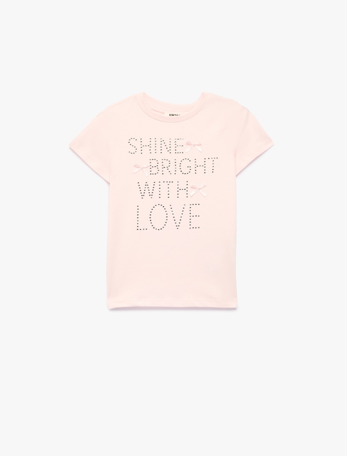 Kız Çocuk Fiyonk Detaylı Baskılı Bisiklet Yaka Kısa Kollu Pamuklu Tişört