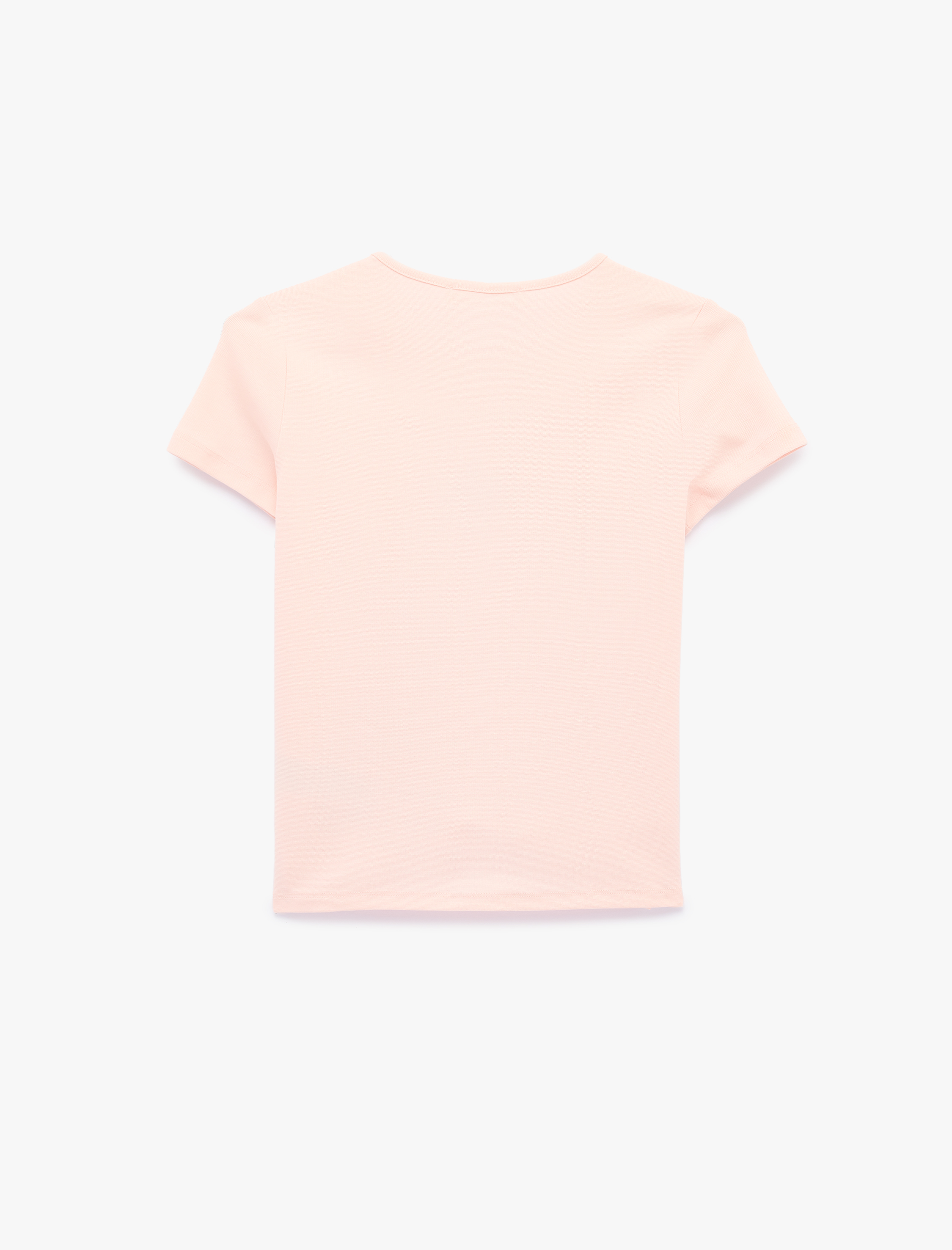   Slim Fit Kısa Kollu Bisiklet Yaka Kruvasan Nakışlı Pamuklu Tişört