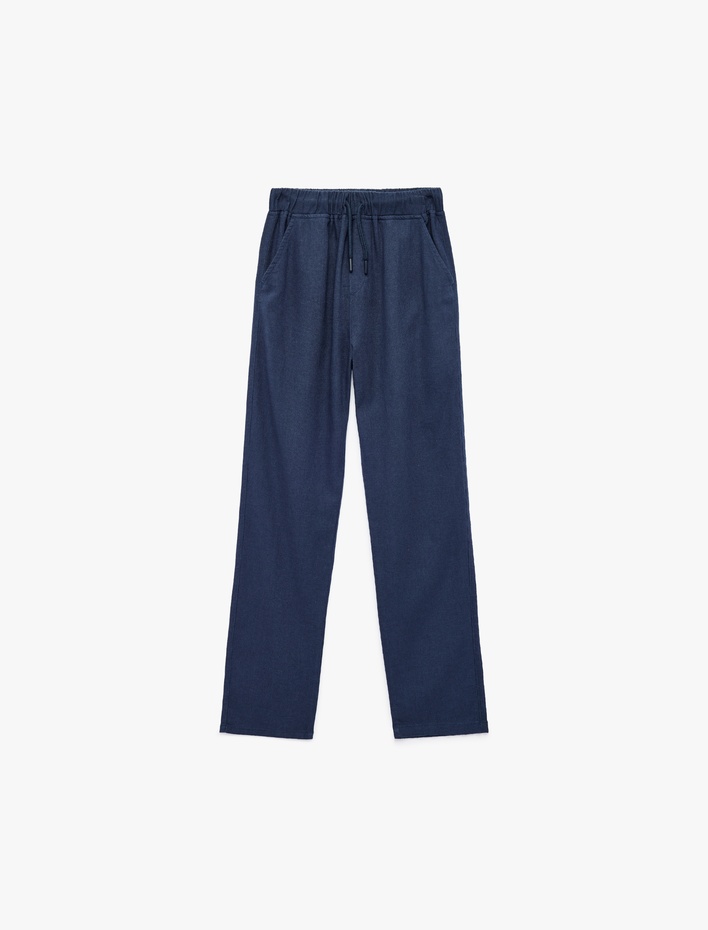 Erkek Çocuk Keten ve Viskon Karışımlı  Beli Bağcıklı Basic Pantolon