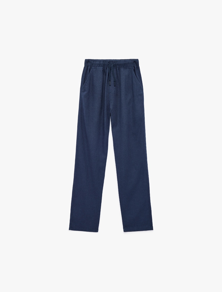 Koton Keten ve Viskon Karışımlı  Beli Bağcıklı Basic Pantolon