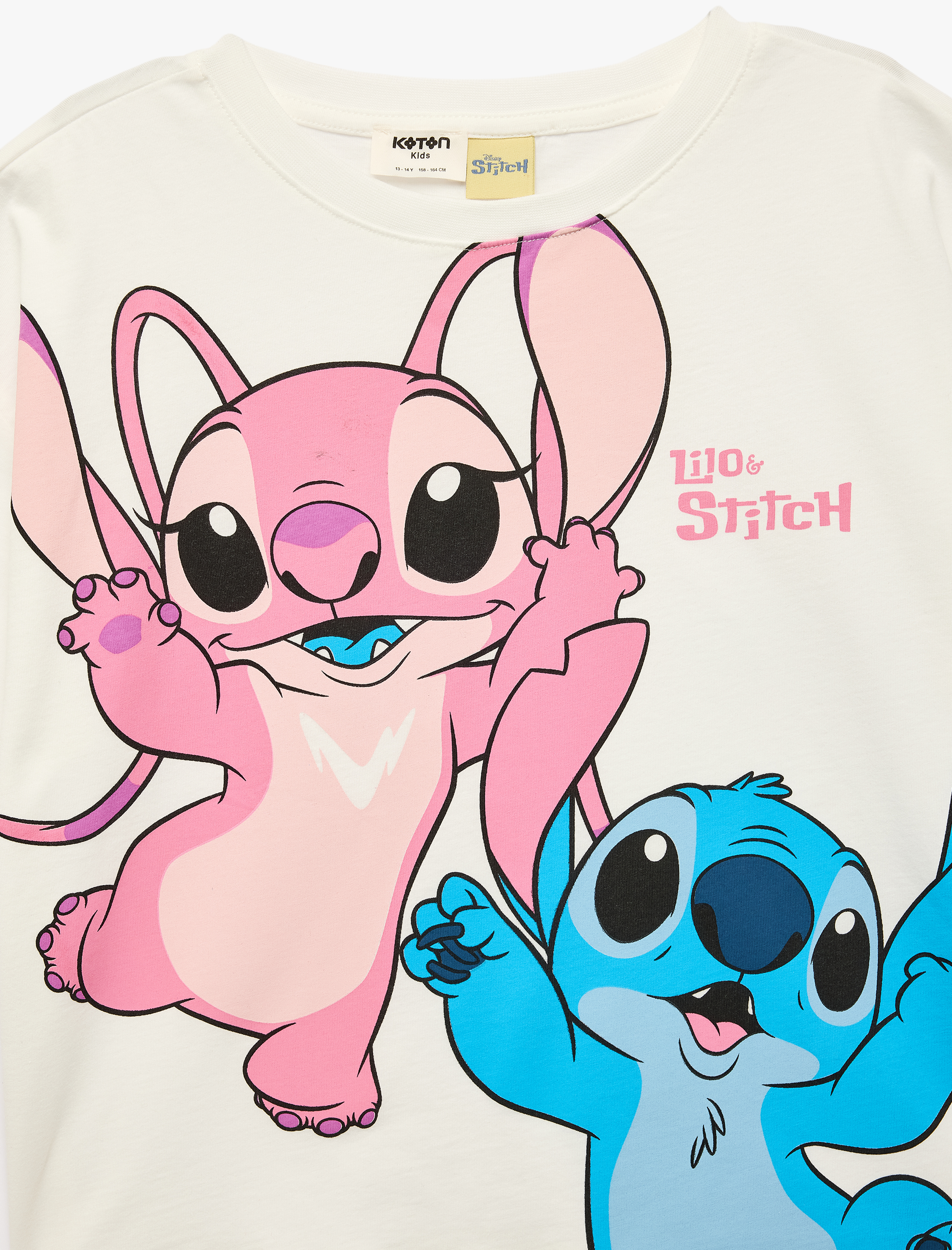  Kız Çocuk Lisanslı Stitch Baskılı Kısa Kollu Bisiklet Yaka Pamuklu Tişört
