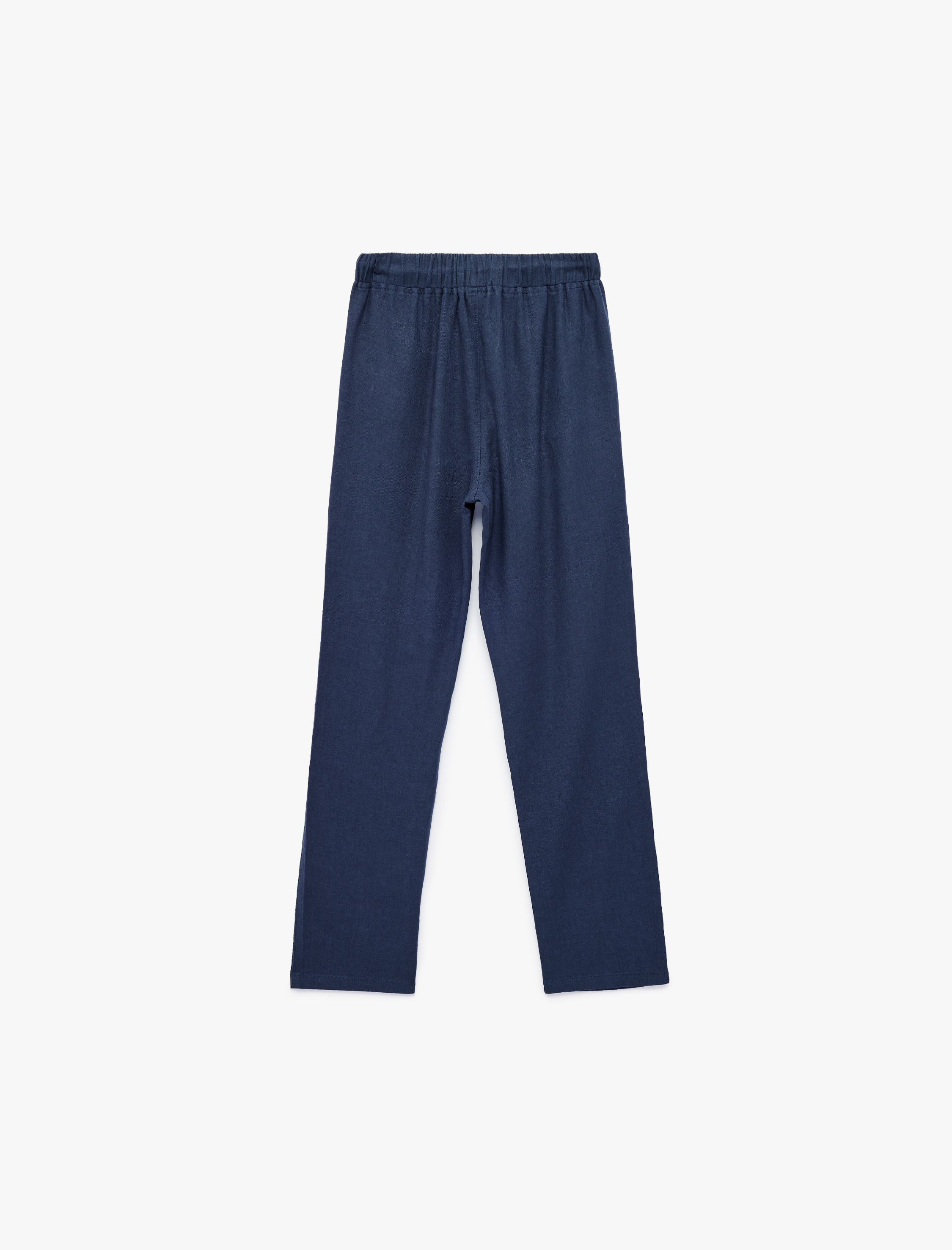  Erkek Çocuk Keten ve Viskon Karışımlı  Beli Bağcıklı Basic Pantolon