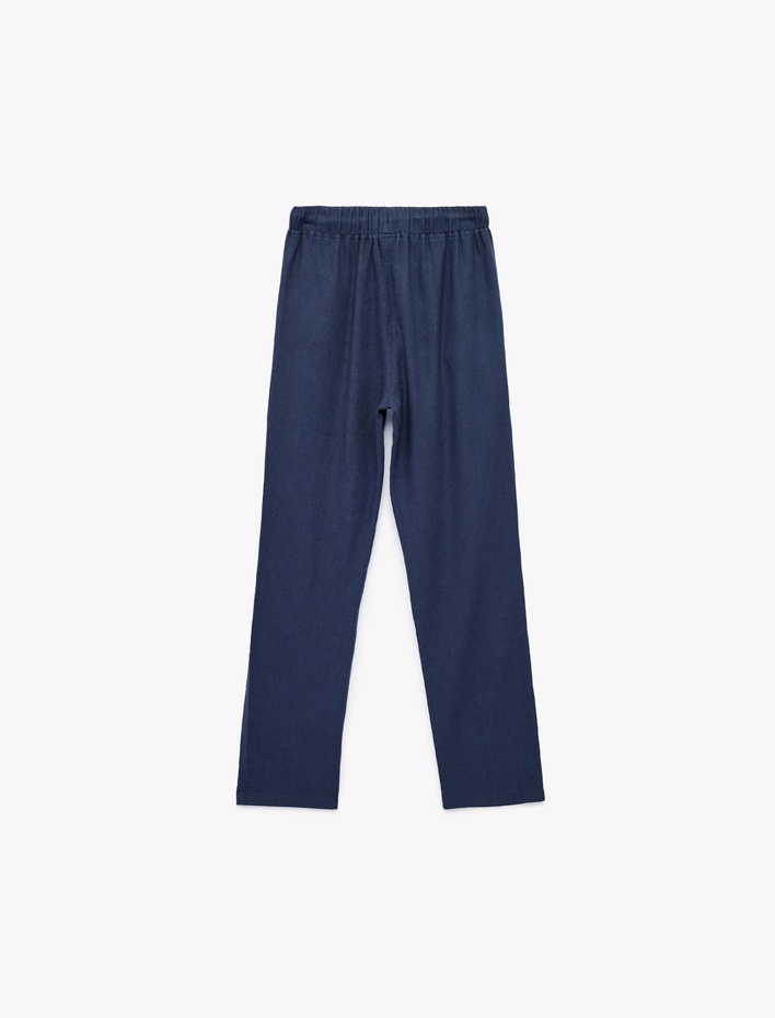 Erkek Çocuk Keten ve Viskon Karışımlı  Beli Bağcıklı Basic Pantolon