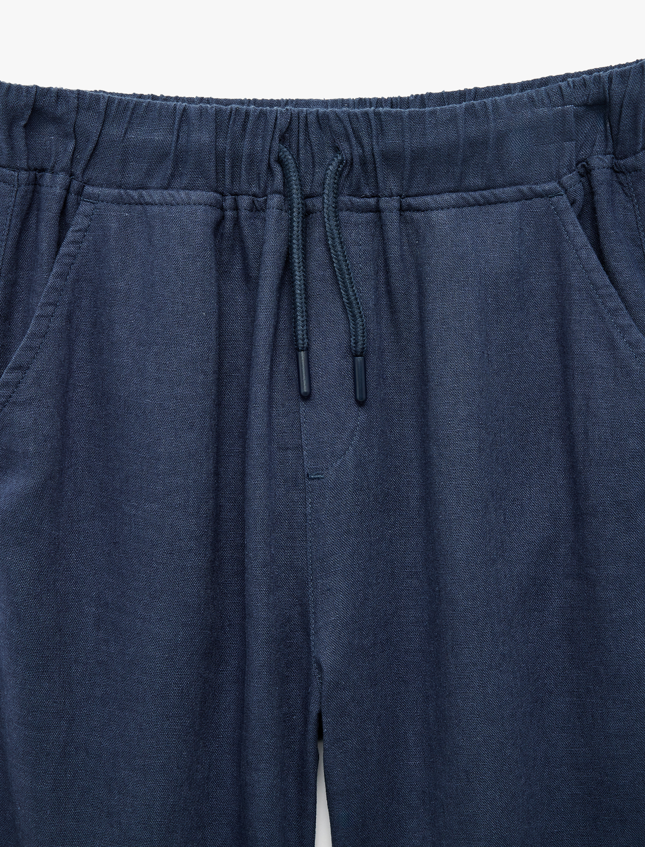  Erkek Çocuk Keten ve Viskon Karışımlı  Beli Bağcıklı Basic Pantolon