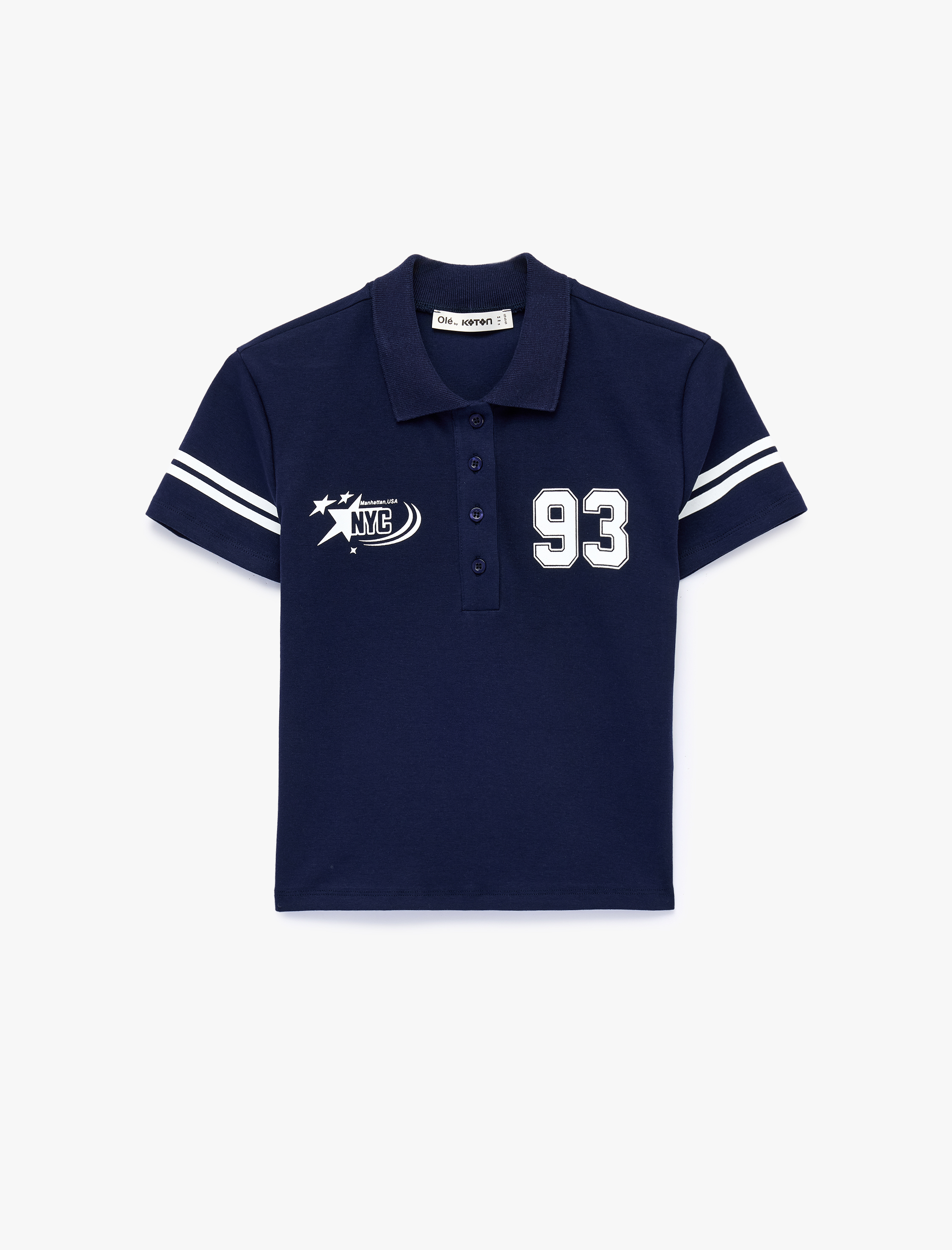   Regular Fit Düğmeli Kısa Kollu Kolej Baskılı Polo Yaka Tişört