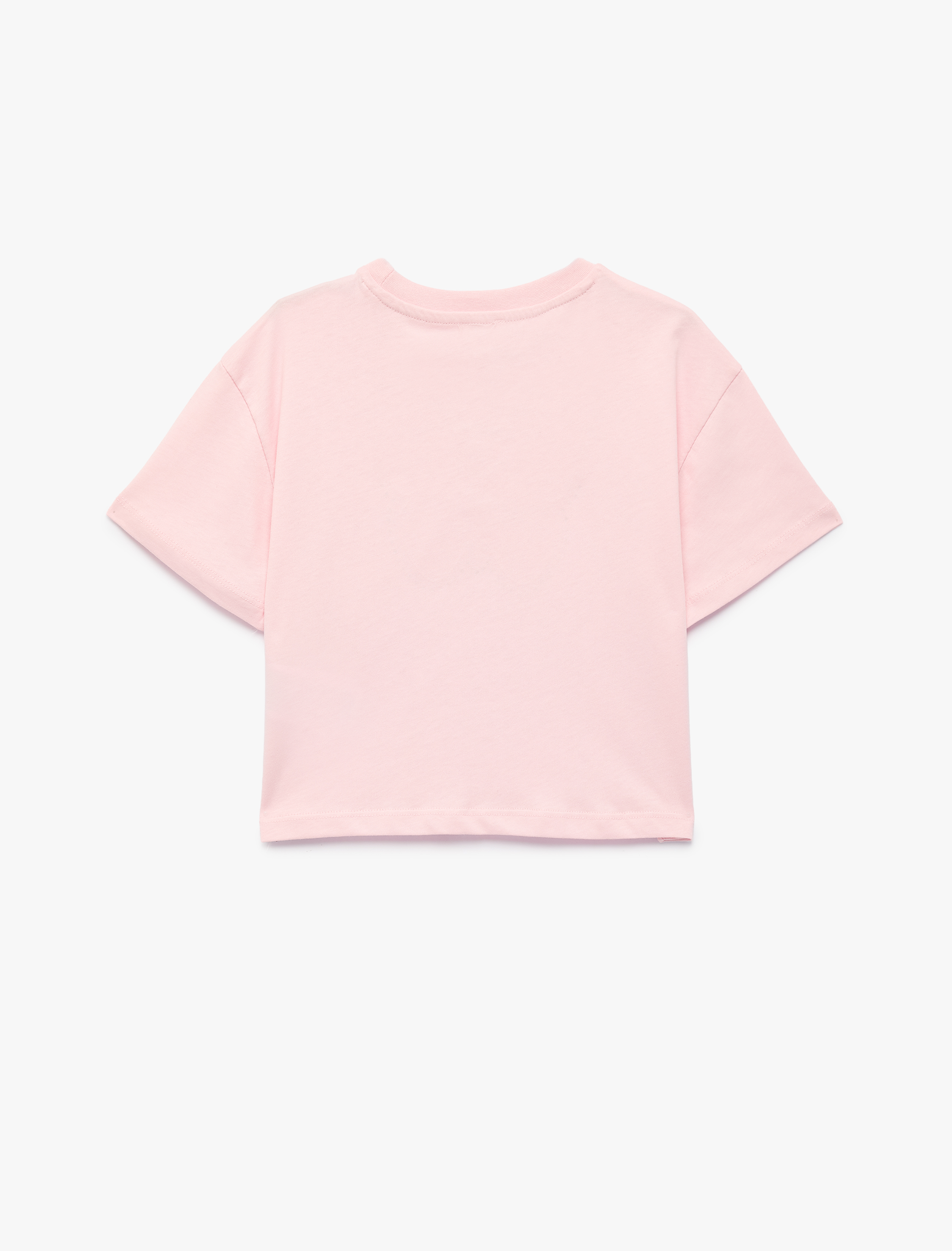  Kız Çocuk Pamuklu Kısa Kollu Bisiklet Yaka Kelebek Baskılı Tişört