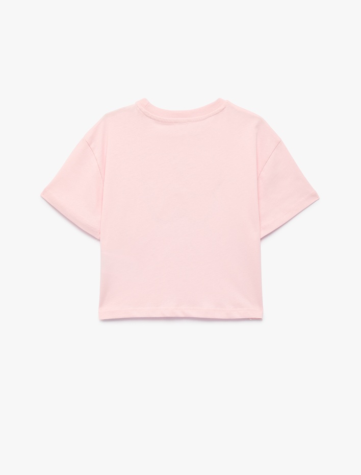 Kız Çocuk Pamuklu Kısa Kollu Bisiklet Yaka Kelebek Baskılı Tişört