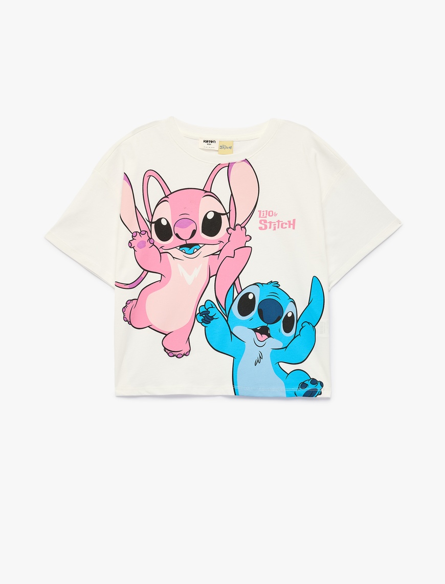Koton Lisanslı Stitch Baskılı Kısa Kollu Bisiklet Yaka Pamuklu T-Shirt