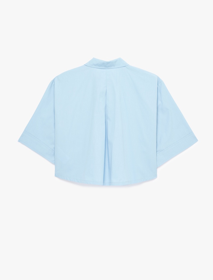  Pamuklu Kargo Cep Detaylı Kısa Kollu Oversize Crop Gömlek