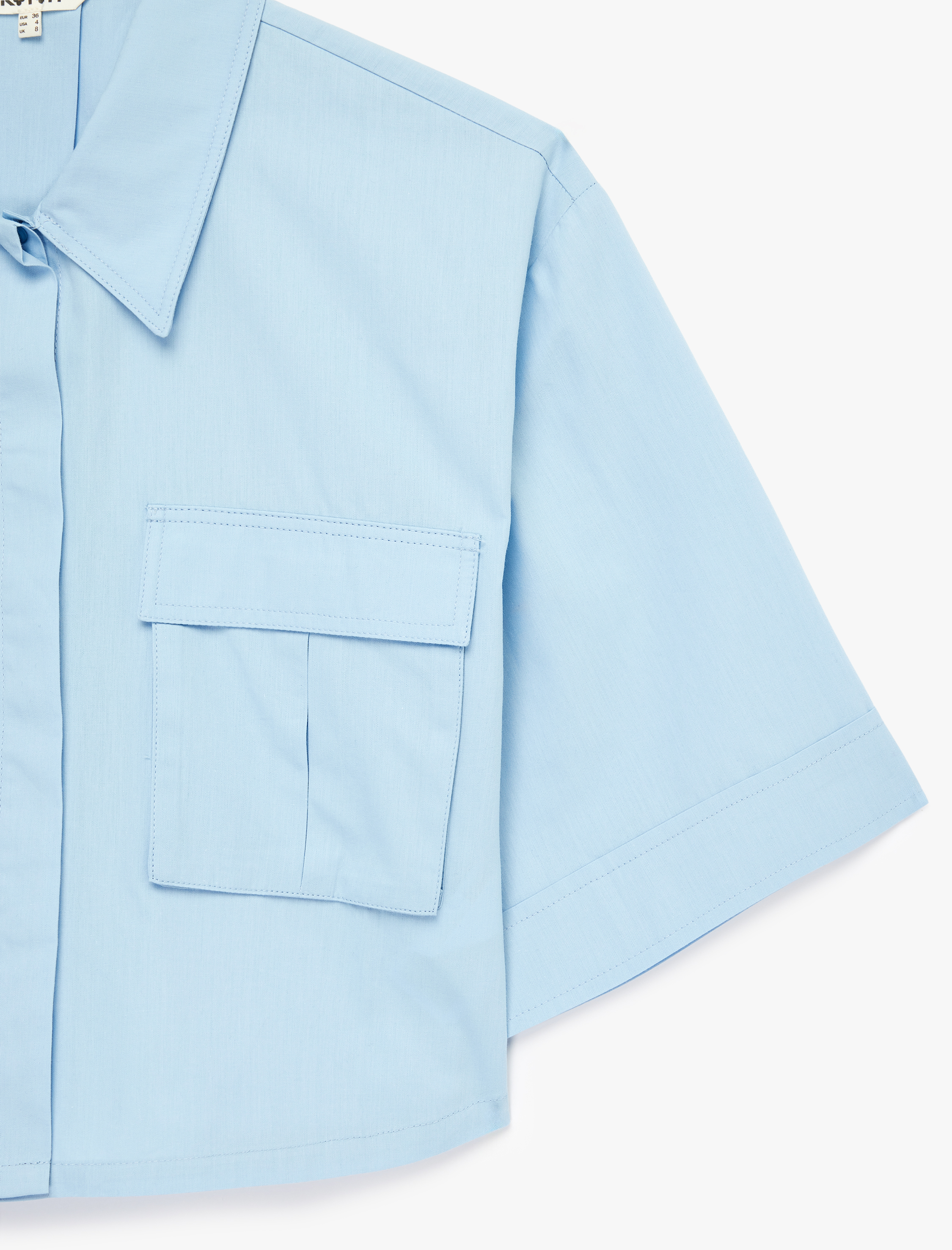   Pamuklu Kargo Cep Detaylı Kısa Kollu Oversize Crop Gömlek