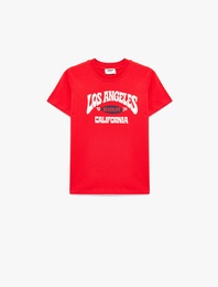 Baskılı Bisiklet Yaka Kısa Kollu Pamuklu Tişört